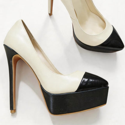 Handmade 5”-6” Patent Leather Colorblock Platform Stiletto Pumps for Women