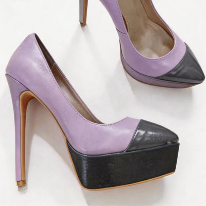 Handmade 5”-6” Patent Leather Colorblock Platform Stiletto Pumps for Women