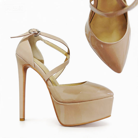 Handmade 5”-6” Crisscross Strap Closed-Back Heels for Women