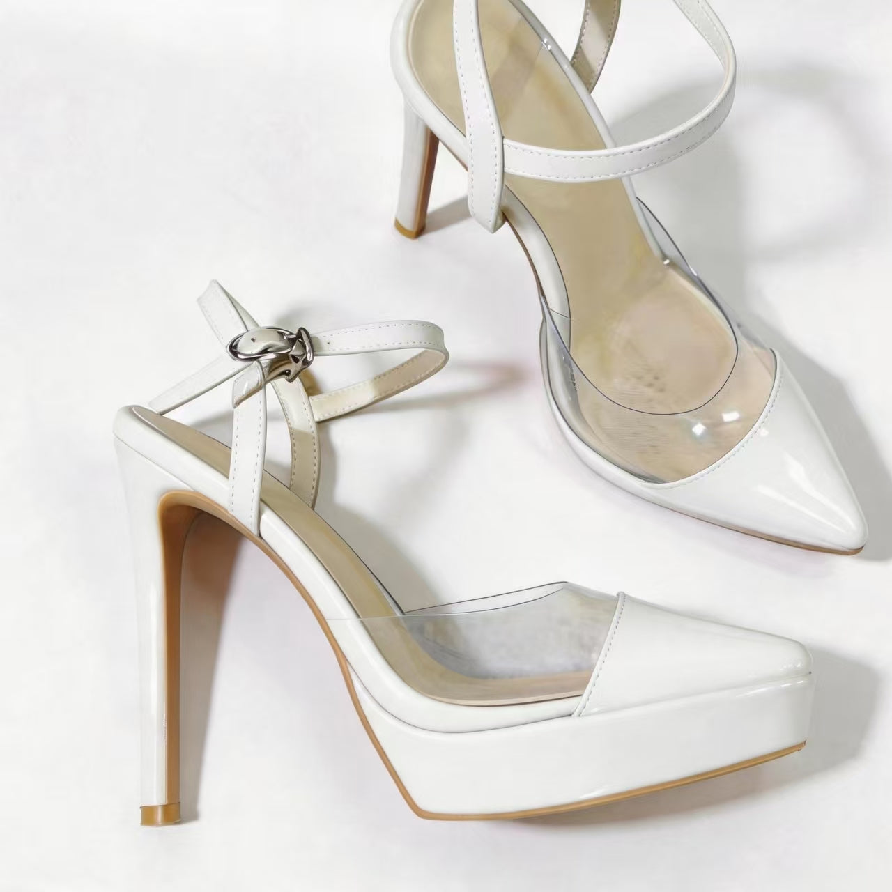 Handmade 5”-6” Patent Leather Platform Pumps with Clear Side Panels