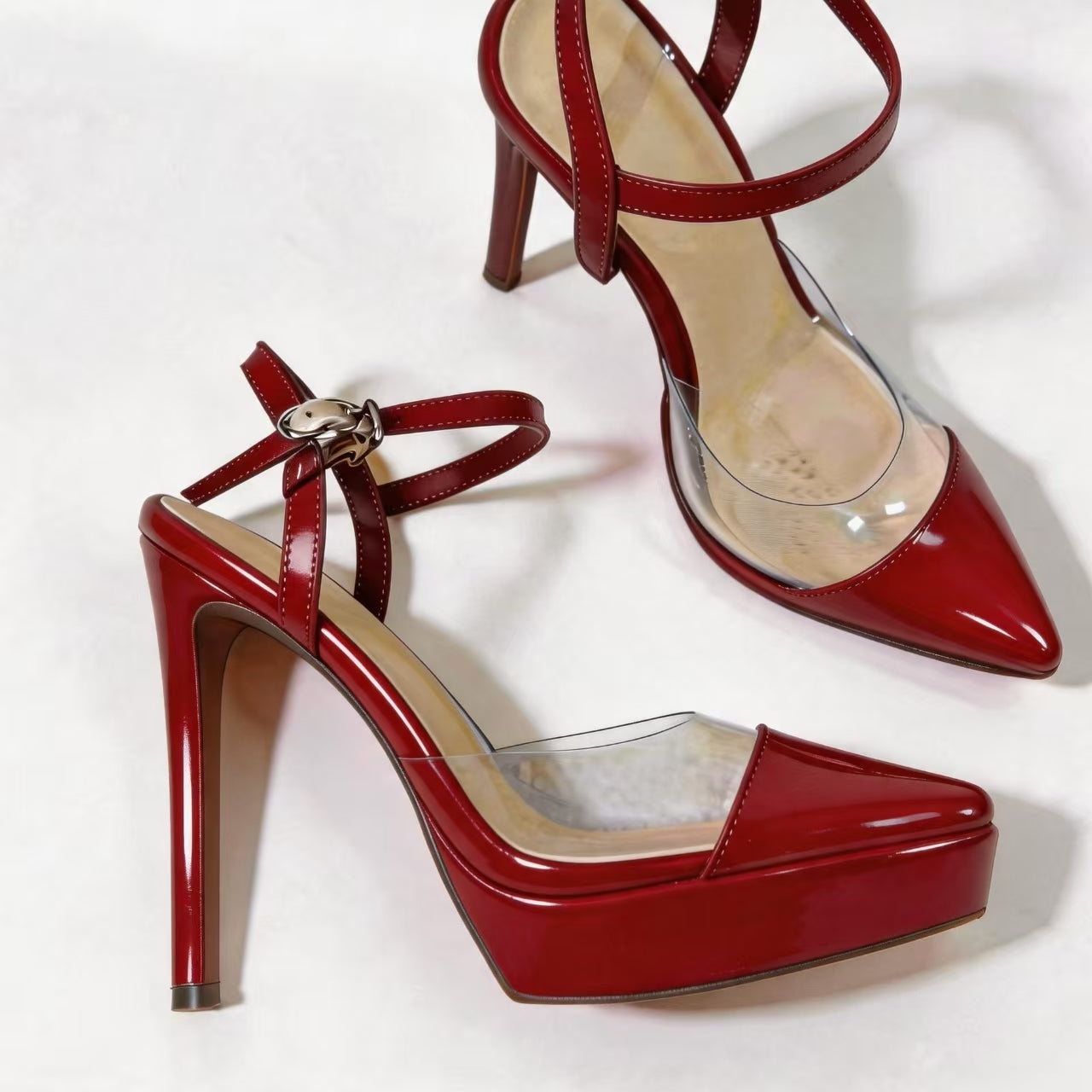 Handmade 5”-6” Patent Leather Platform Pumps with Clear Side Panels