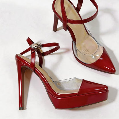 Handmade 5”-6” Patent Leather Platform Pumps with Clear Side Panels