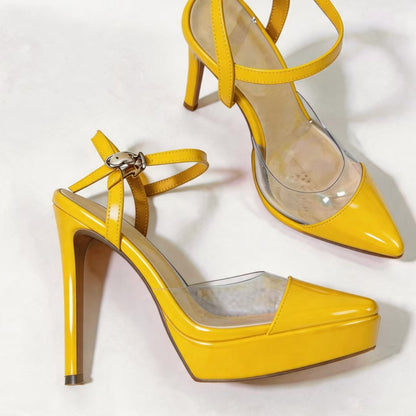 Handmade 5”-6” Patent Leather Platform Pumps with Clear Side Panels