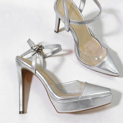 Handmade 5”-6” Patent Leather Platform Pumps with Clear Side Panels
