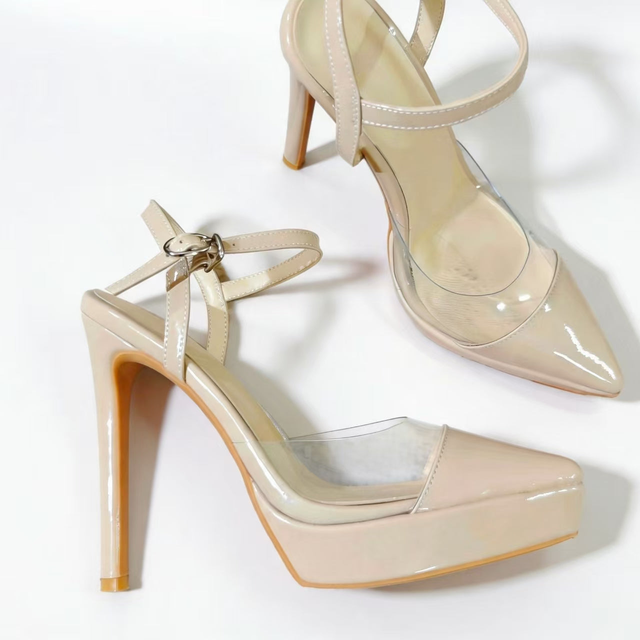 Handmade 5”-6” Patent Leather Platform Pumps with Clear Side Panels