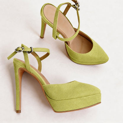 Handmade 5”-6” Suede Crisscross Strap Slingback Heels for Women