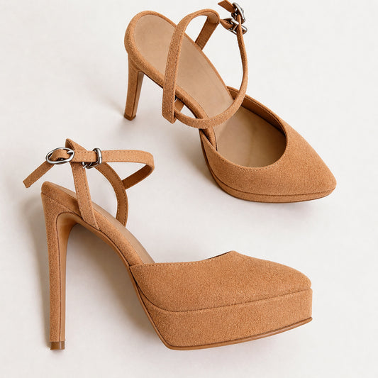 Handmade 5”-6” Suede Crisscross Strap Slingback Heels for Women