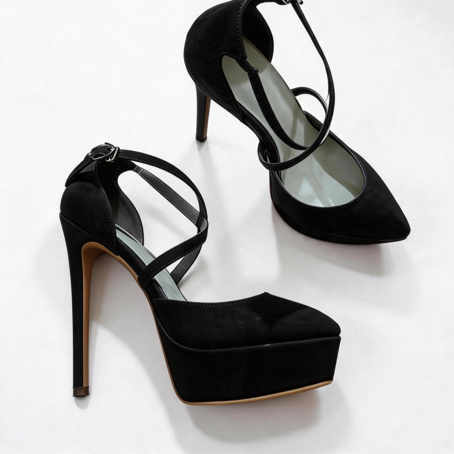 Handmade 5”-6” Suede Ankle Strap Closed-Back Heels for Women