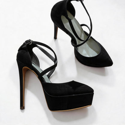 Handmade 5”-6” Suede Ankle Strap Closed-Back Heels for Women