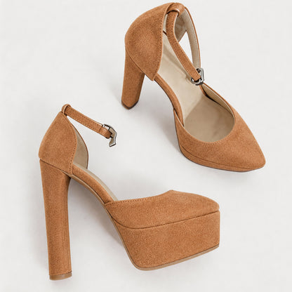 Handmade 5”-6” Suede Ankle Strap Closed-Back Heels for Women