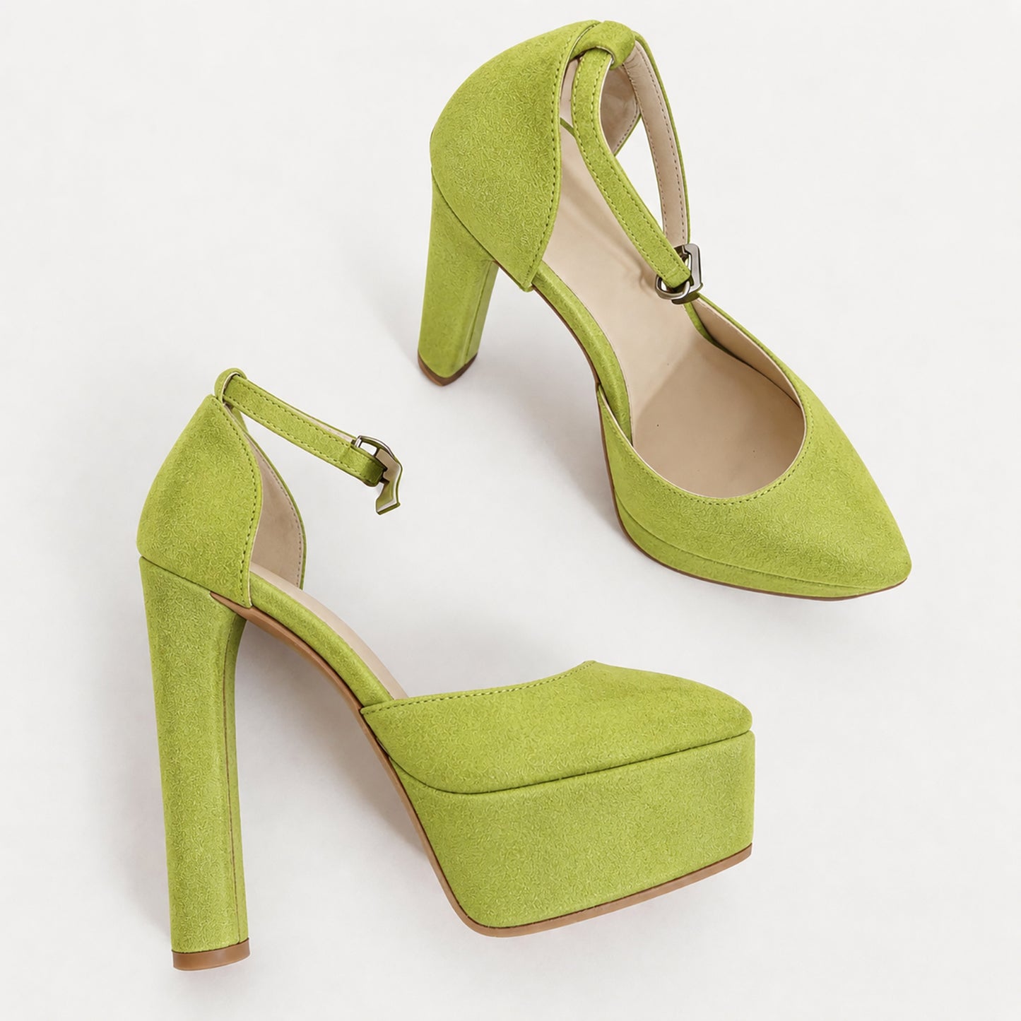Handmade 5”-6” Suede Ankle Strap Closed-Back Heels for Women