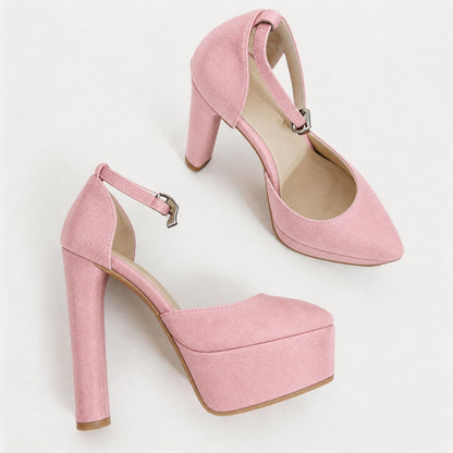 Handmade 5”-6” Suede Ankle Strap Closed-Back Heels for Women