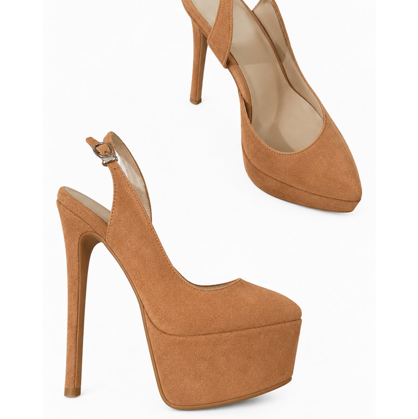 Handmade 5”-6” Suede Ankle Strap Slingback Heels for Women