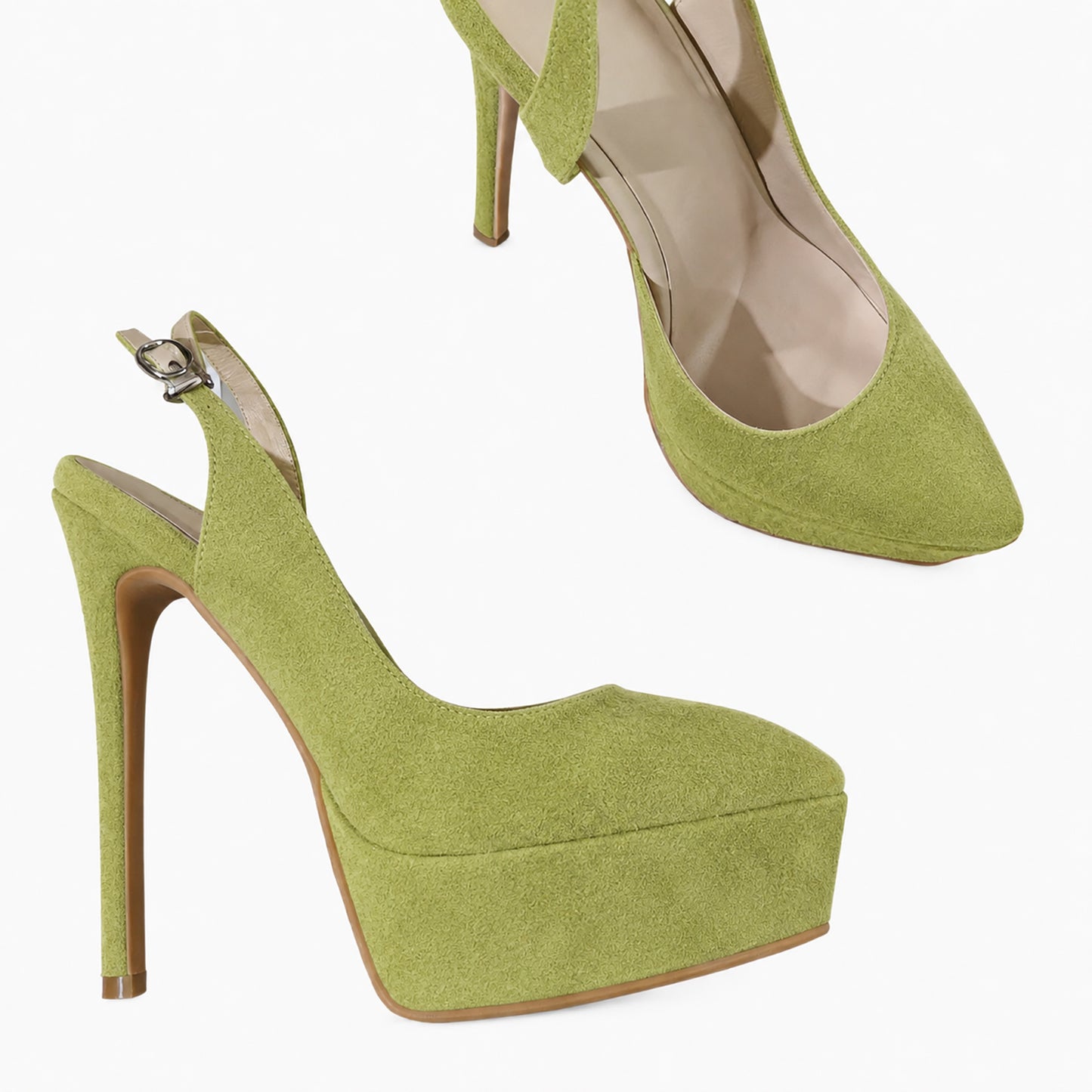 Handmade 5”-6” Suede Ankle Strap Slingback Heels for Women
