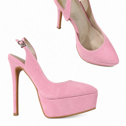Handmade 5”-6” Suede Ankle Strap Slingback Heels for Women