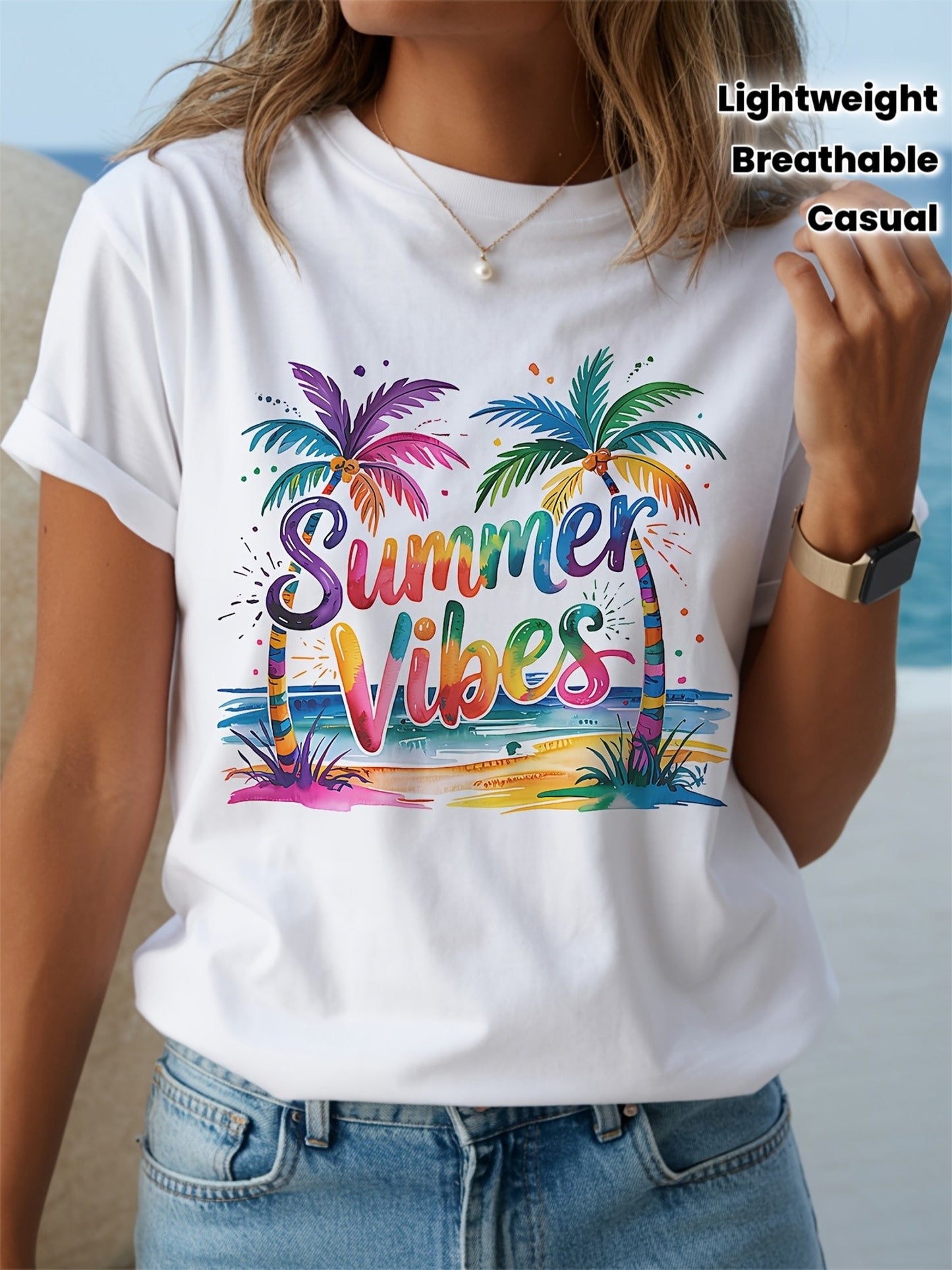 Women’s “Summer Vibes” Tropical Palm Tree T-Shirt