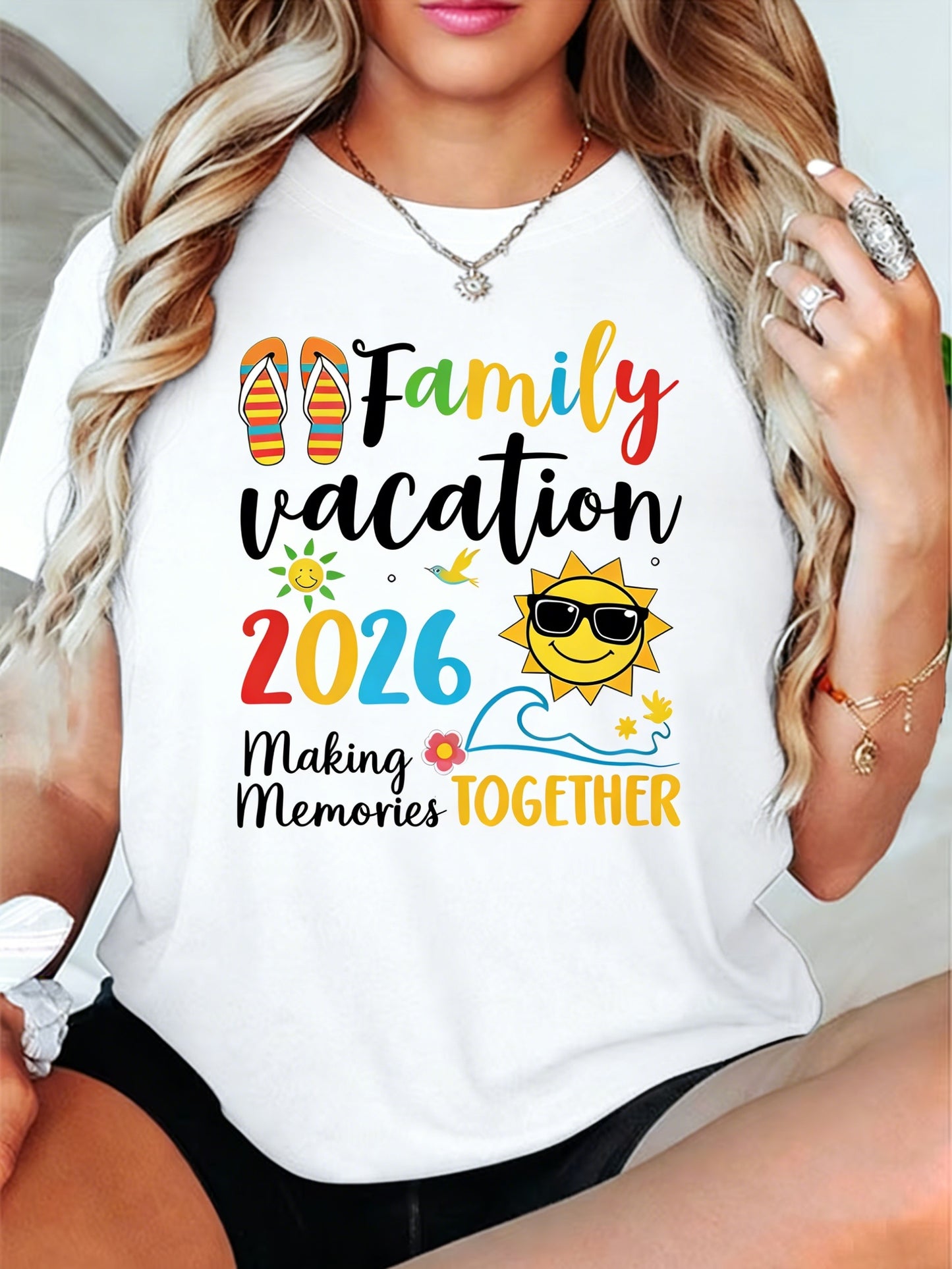 Women’s “Family Vacation 2026 Making Memories TOGETHER” Letter Print T-Shirt